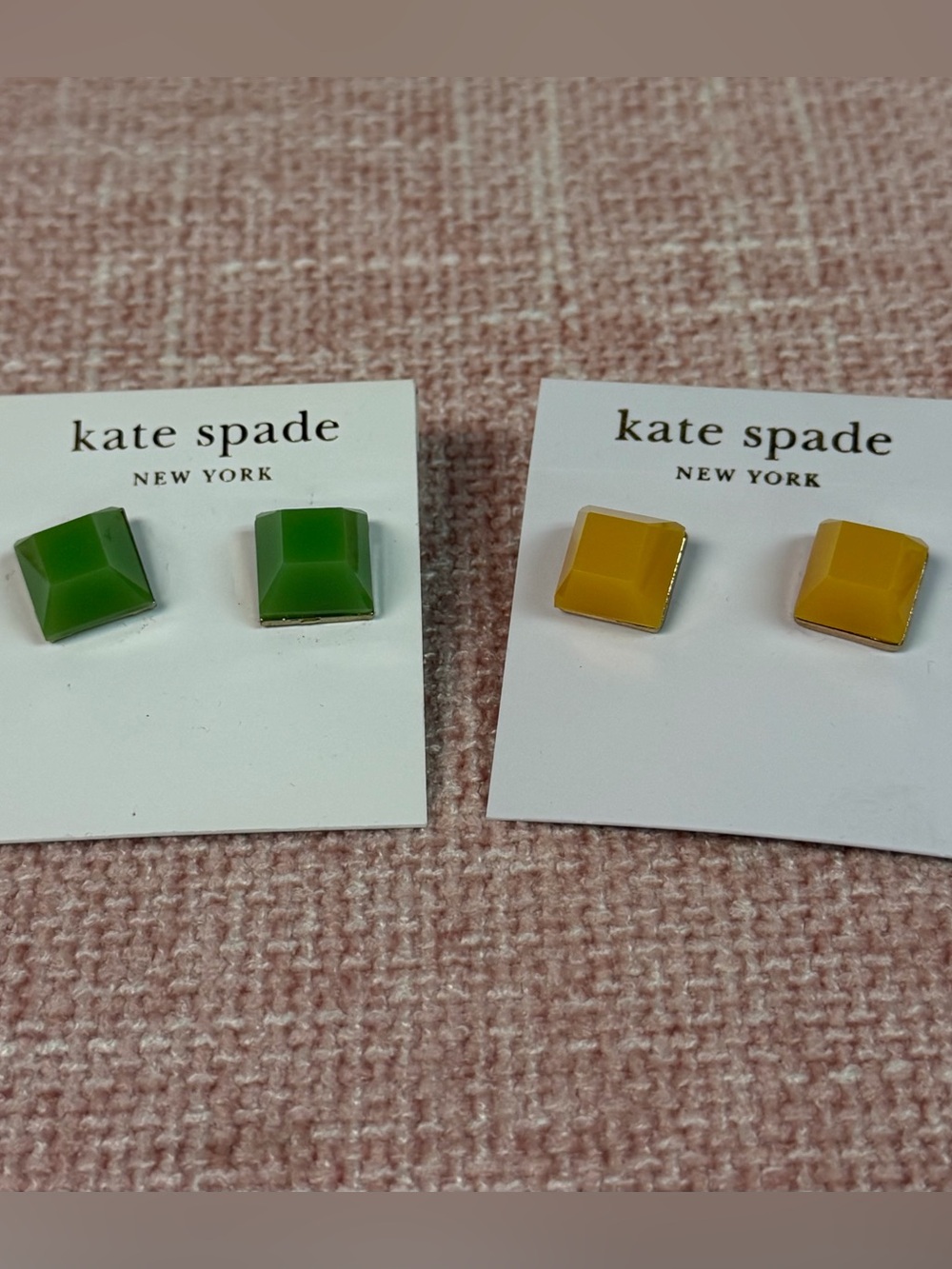 New Kate Spade Square Green & Yellow Stud Earrings 2 Pair